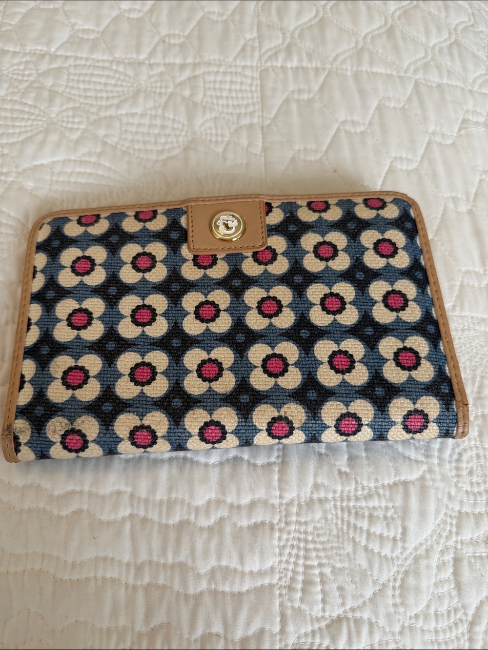 Spartina 449 Floral Wallet in Navy, Cream & Pink with Tan Trim